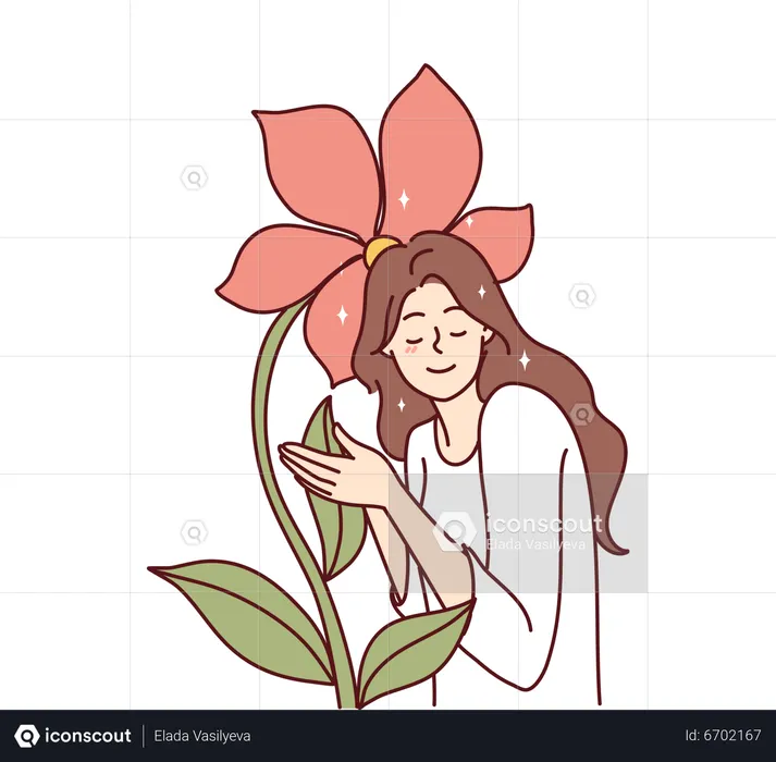 Girl with love for flowers  Illustration