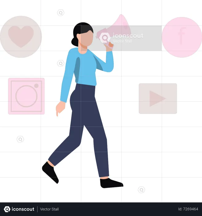 Girl with megaphone marketing on social platform  Illustration