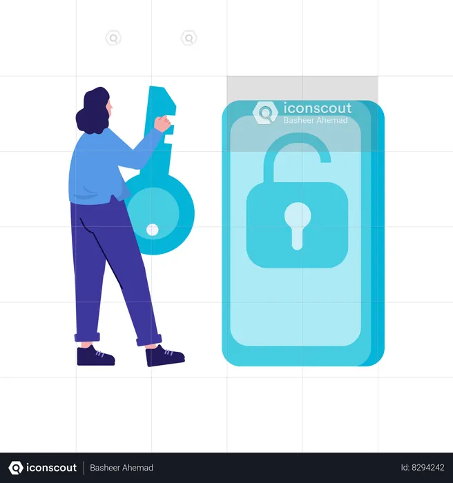 Girl with Mobile security  Illustration