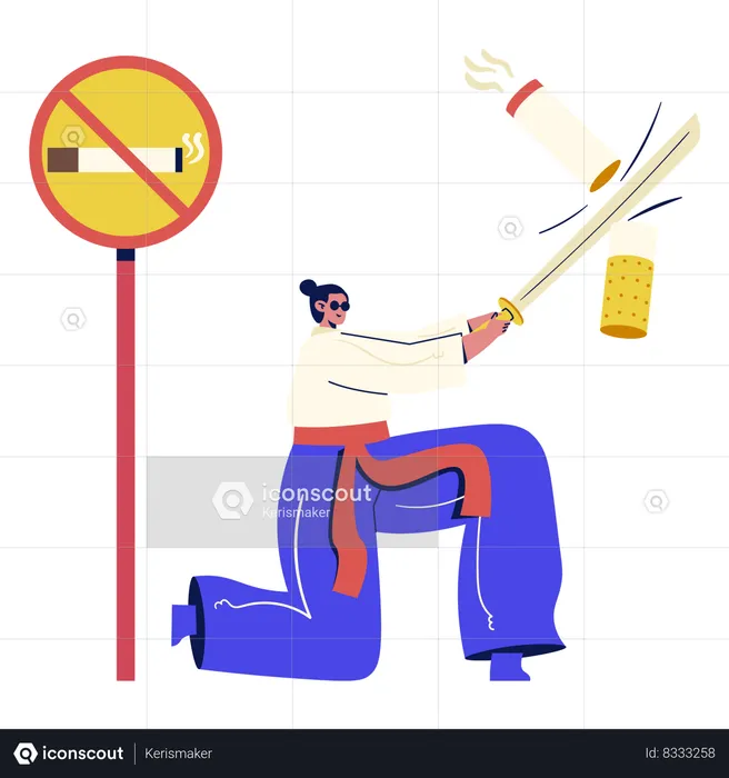 Girl with No Smoking board  Illustration
