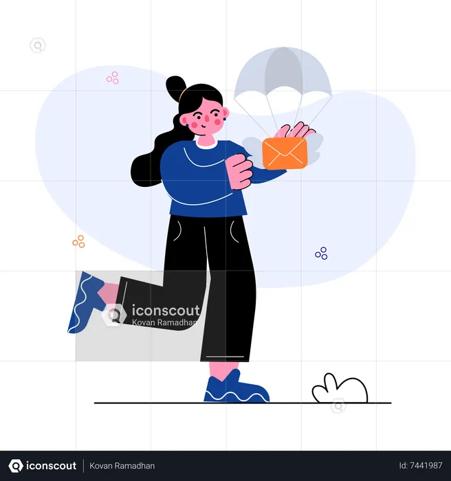 Girl with parachute mail  Illustration