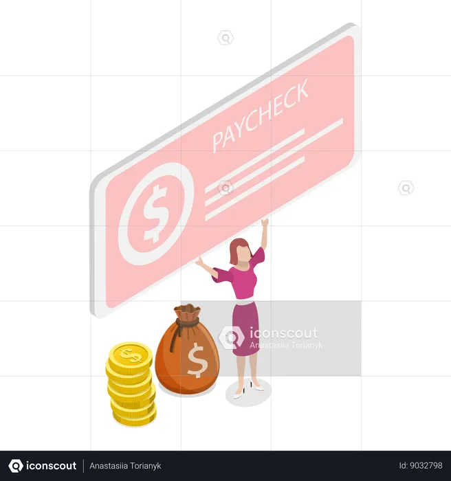Girl with paycheck in hand  Illustration
