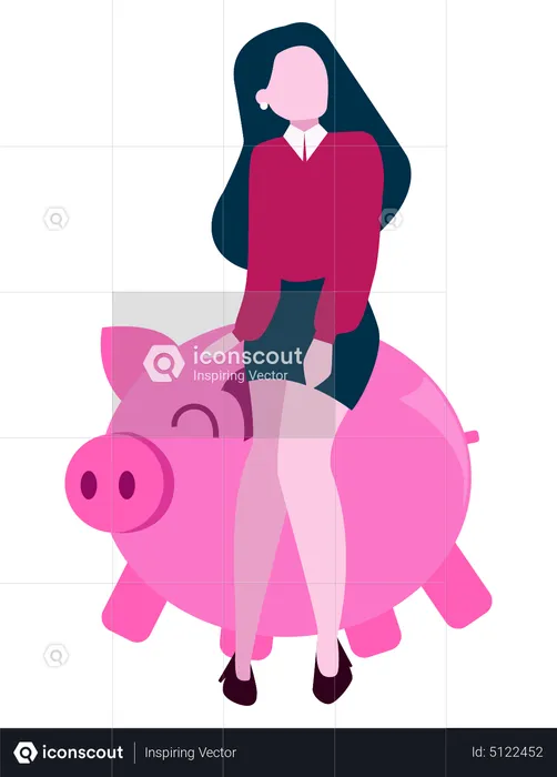 Girl with piggybank saving  Illustration