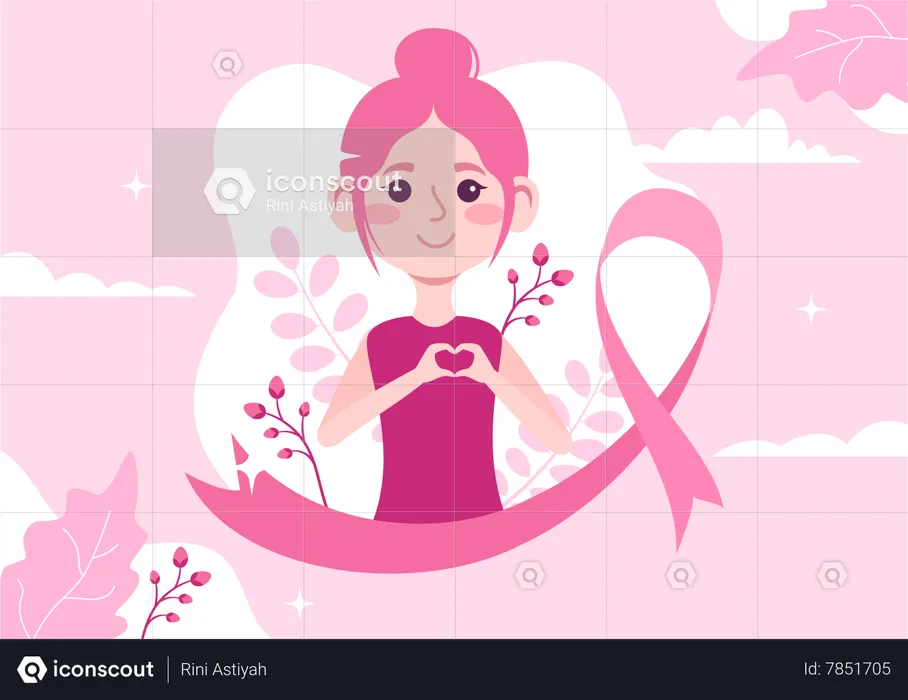 Girl with pink ribbon  Illustration