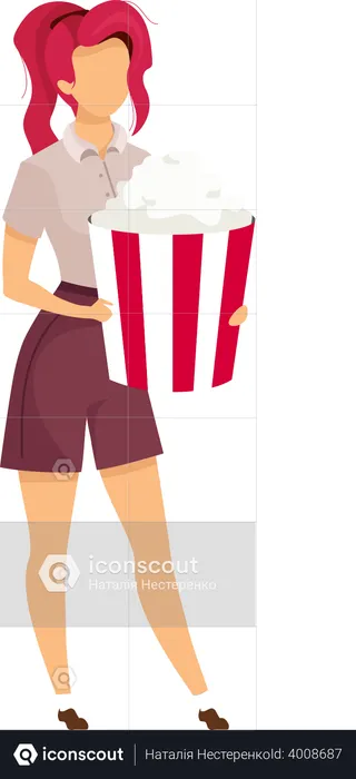 Girl with popcorn bucket  Illustration