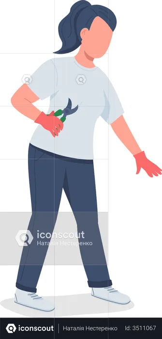 Girl with pruning shears  Illustration