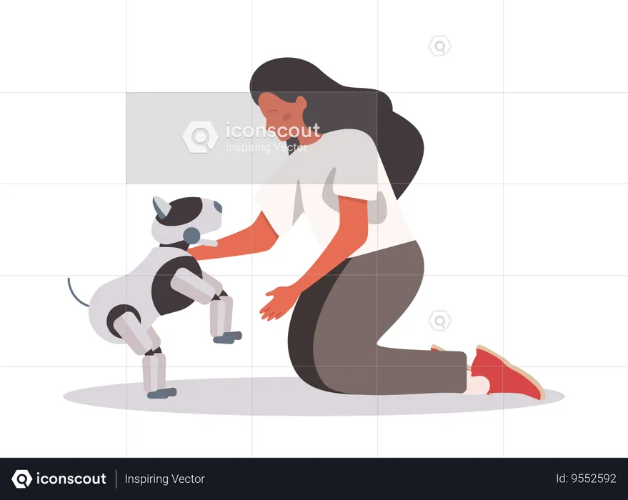 Girl with robotic dog  Illustration