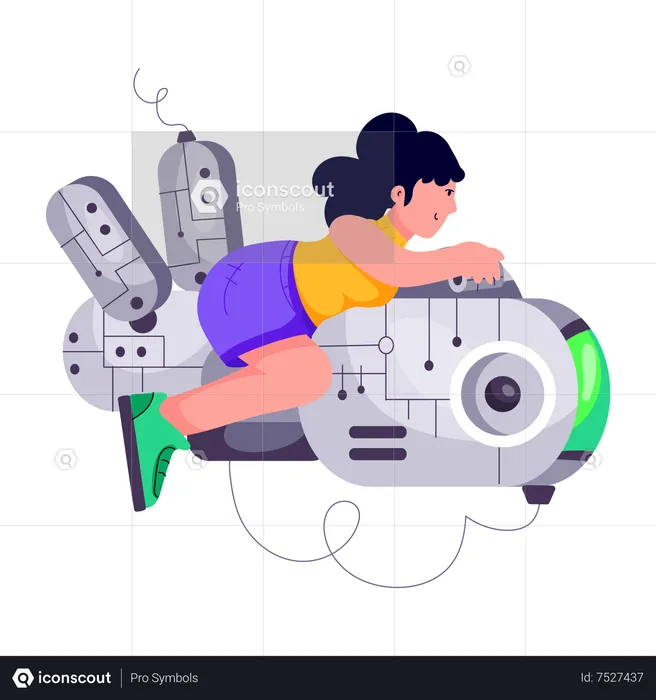 Girl with robotic machine  Illustration