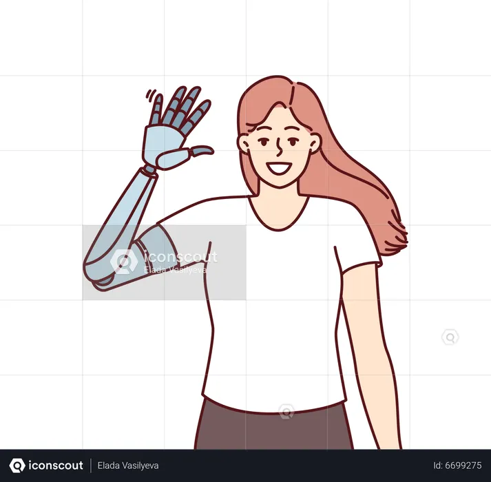 Girl with robotic prosthetic arm  Illustration