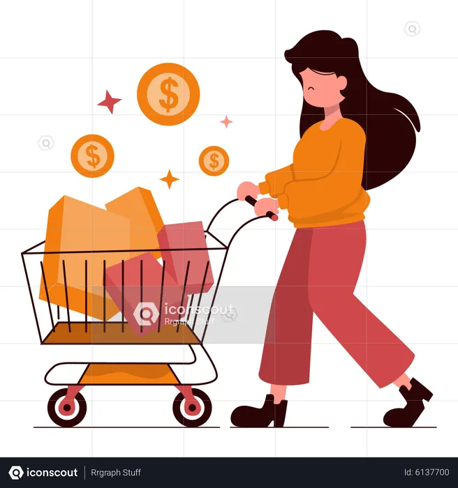 Girl with shopping cart  Illustration