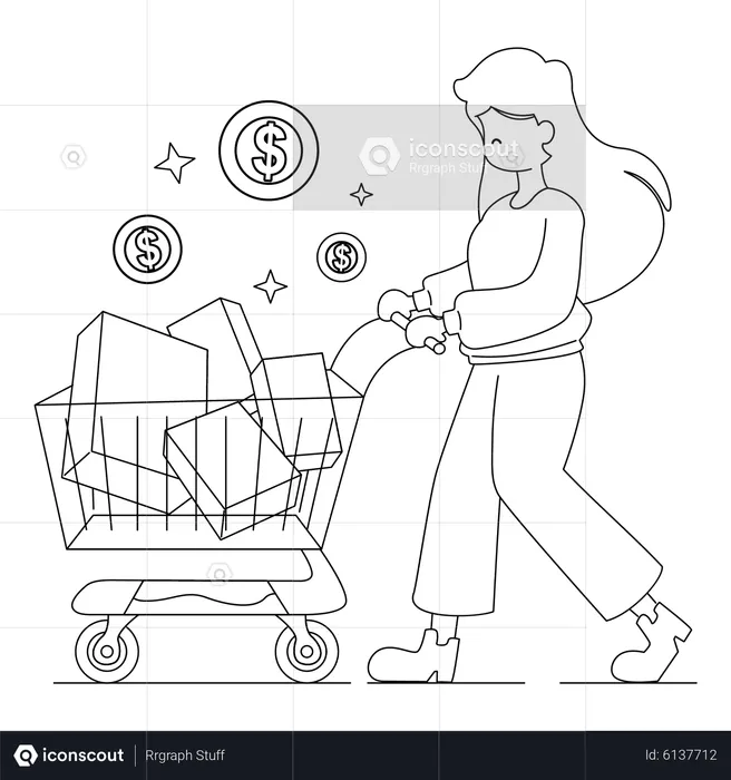 Girl with shopping cart  Illustration