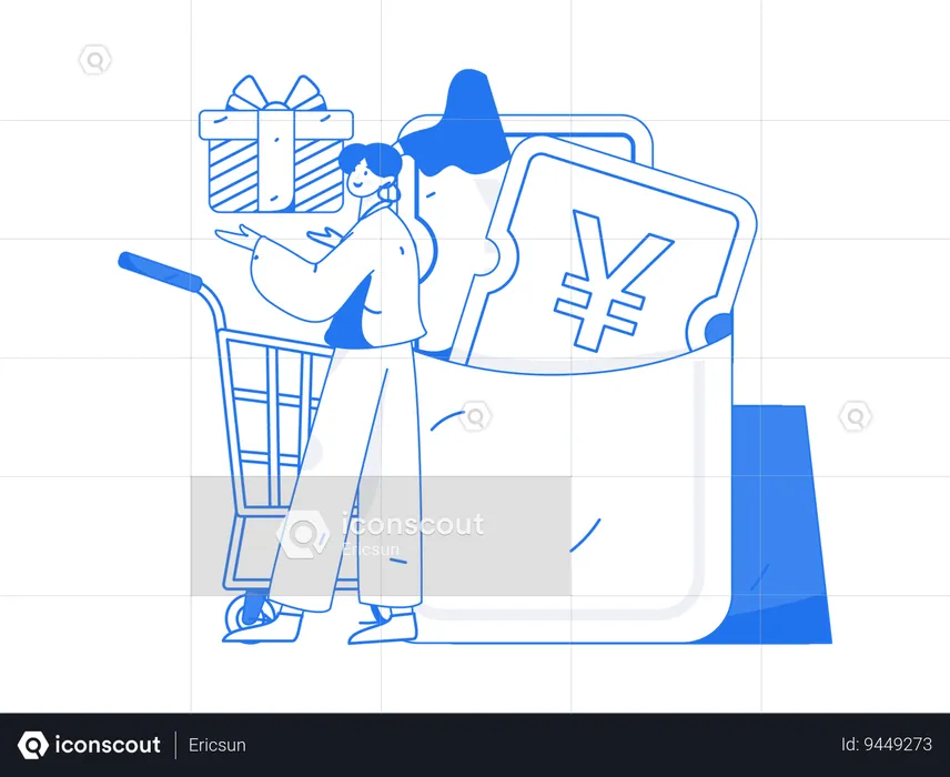 Girl with shopping cart gift  Illustration