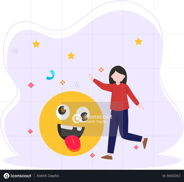 Girl with smiley emoji  Illustration
