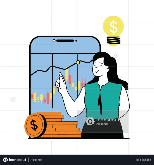 Girl with stock trading idea  Illustration