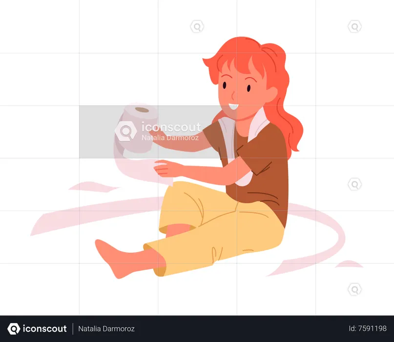 Girl With Toilet Paper  Illustration