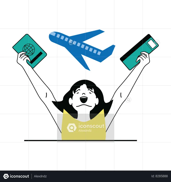 Girl with travel documents  Illustration