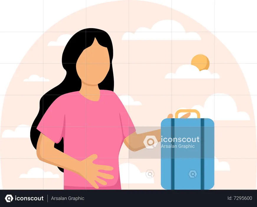 Girl with travel luggage  Illustration