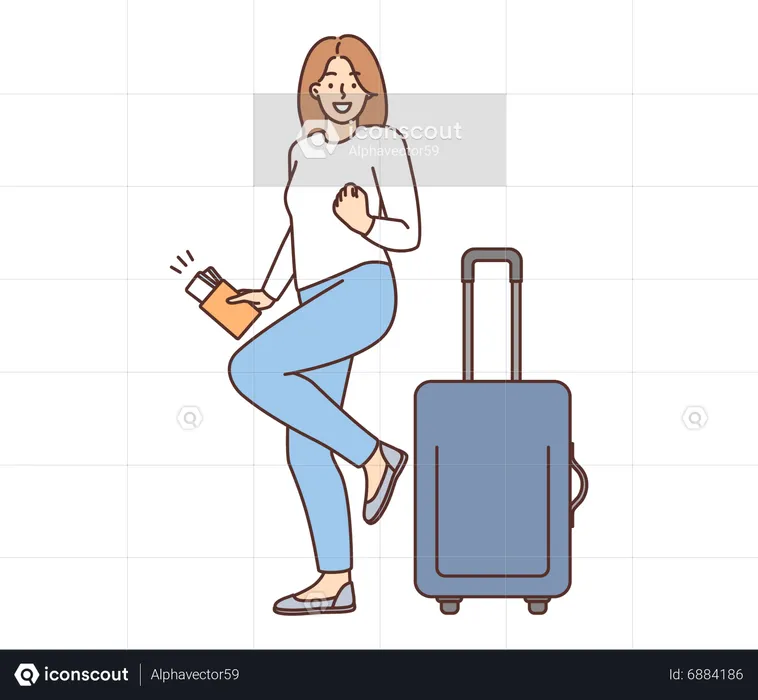 Girl with travel suitcase  Illustration