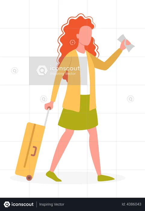 Girl with travel ticket  Illustration