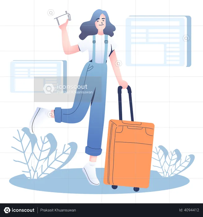 Girl with travel ticket  Illustration