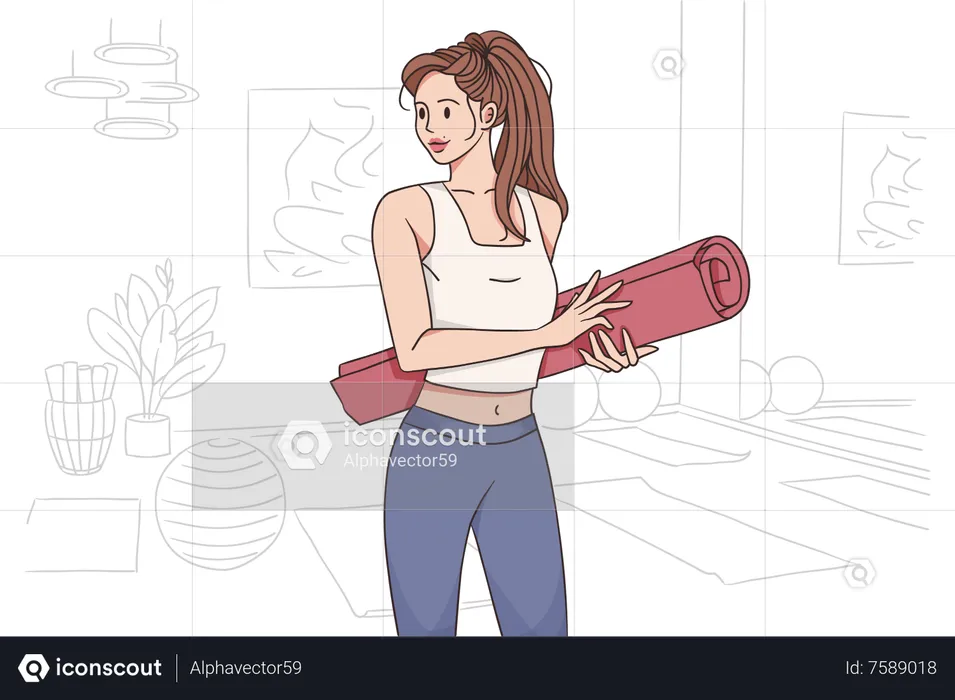 Girl with yoga matt  Illustration