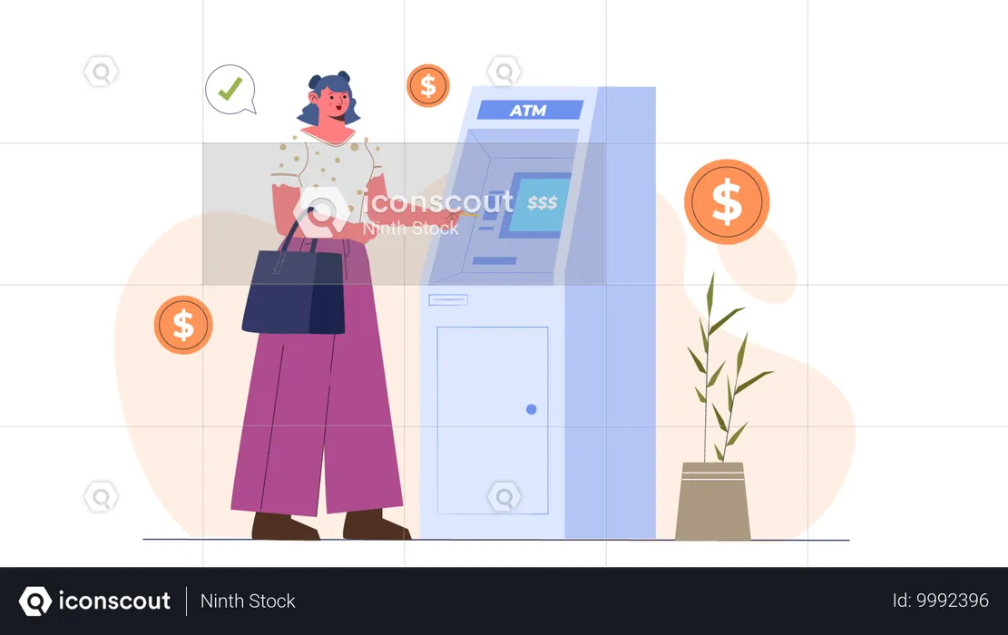 Girl withdraw cash from atm machine  Illustration