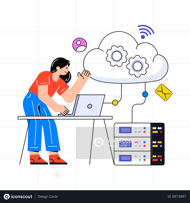 Girl work on Cloud Services  Illustration