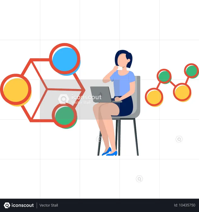 Girl working about atom structure  Illustration