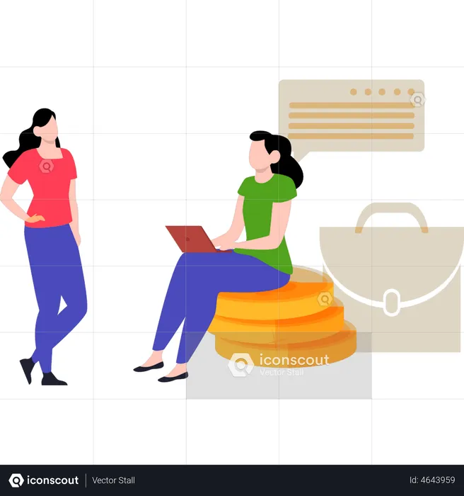 Girl working and earning money online  Illustration