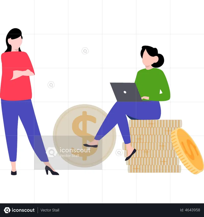 Girl working and generating online income  Illustration