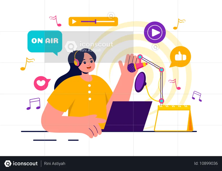 Girl working as radio jockey  Illustration