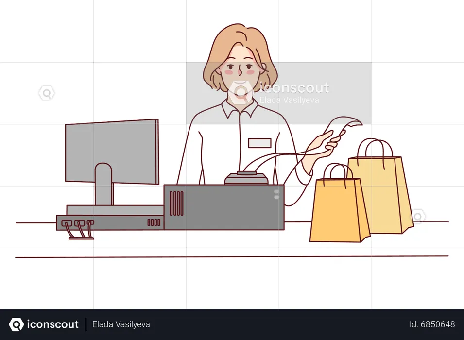 Girl working at bill counter  Illustration