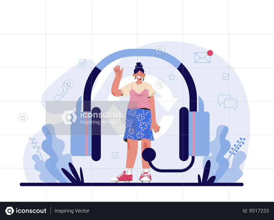 Girl working at call centre  Illustration