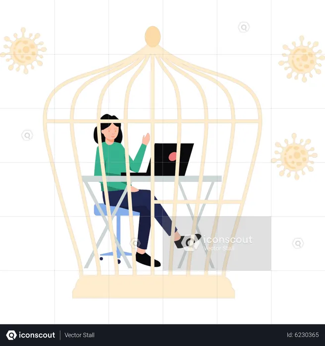 Girl working at home during pandemic  Illustration