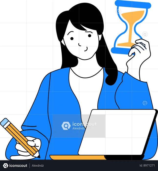 Girl working at office and making business plan  Illustration