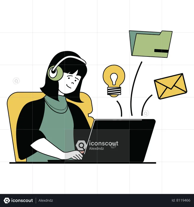 Girl working at office  Illustration