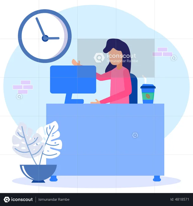 Girl Working From Home  Illustration