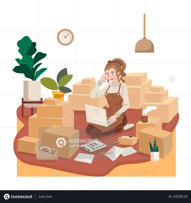 Girl working from home  Illustration