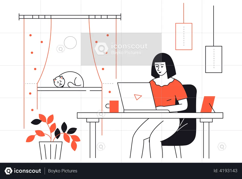 Girl working from home  Illustration