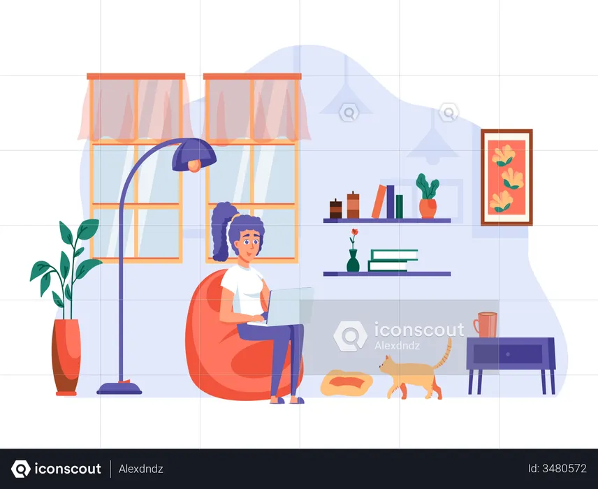 Girl working from home  Illustration