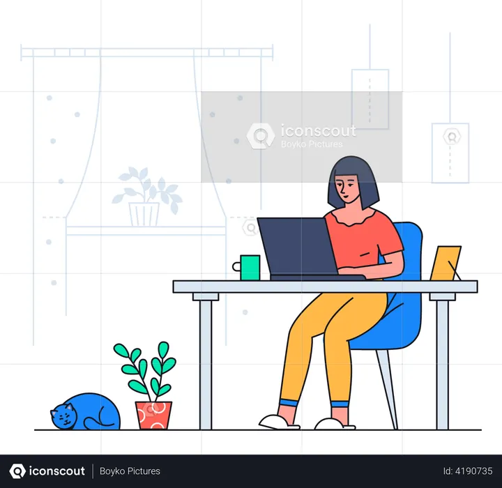 Girl working from home  Illustration