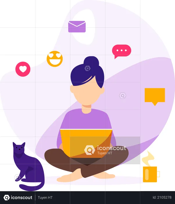 Girl working from home  Illustration