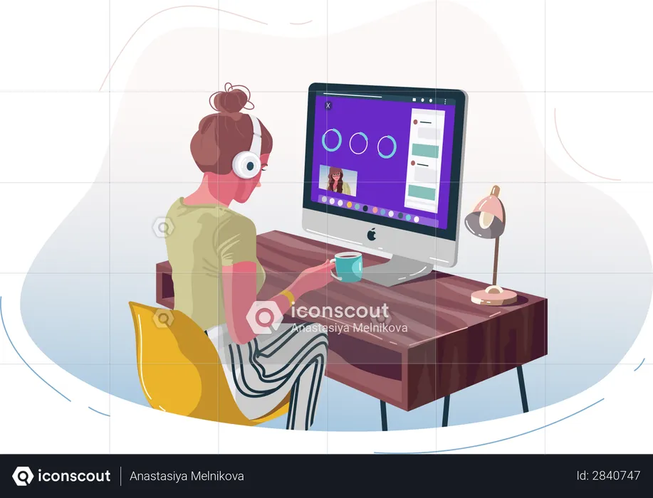 Girl working from home  Illustration