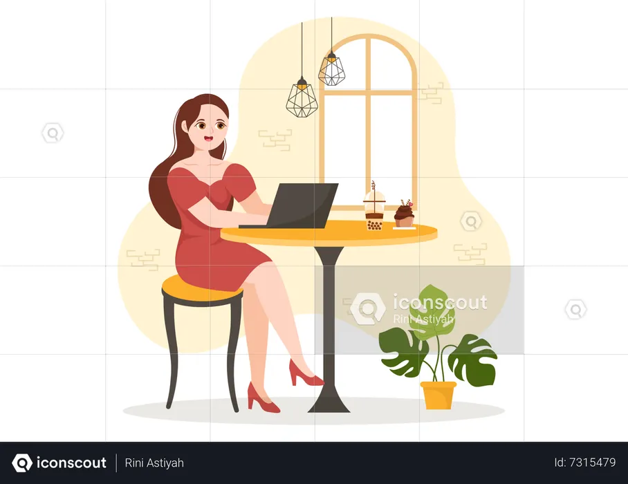 Girl working in cafe  Illustration