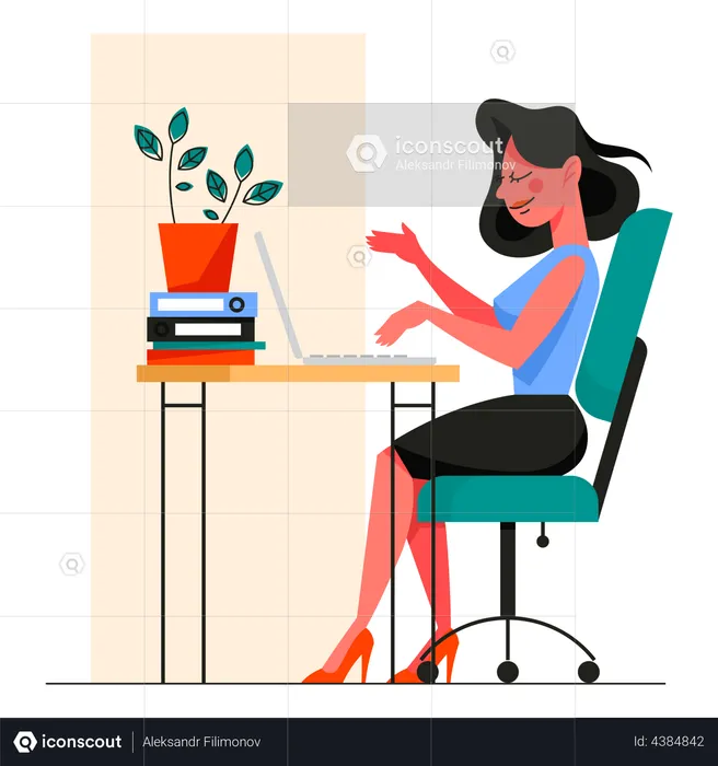 Girl working in laptop  Illustration
