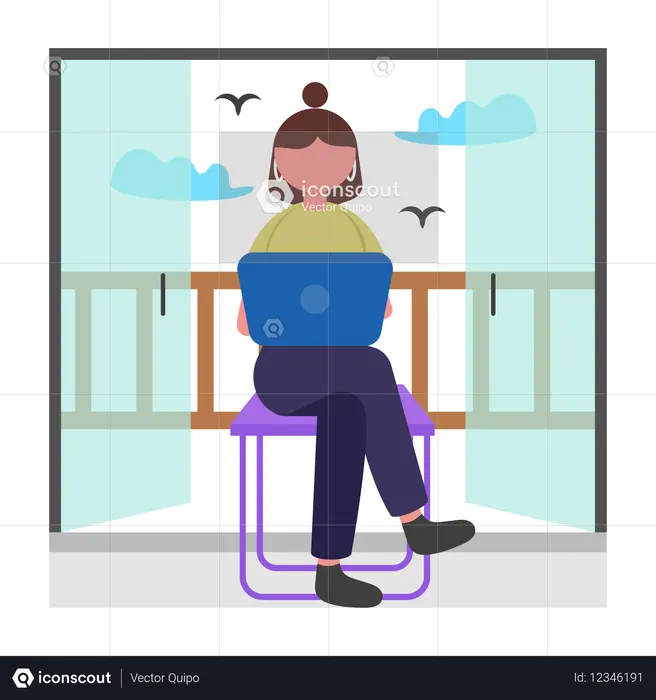 Girl working in Natural Light Workspace  Illustration