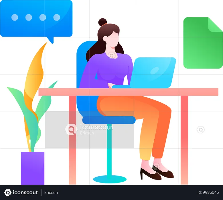 Girl working in office  Illustration