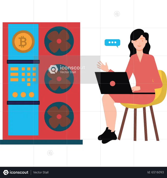 Girl working on bitcoin  Illustration