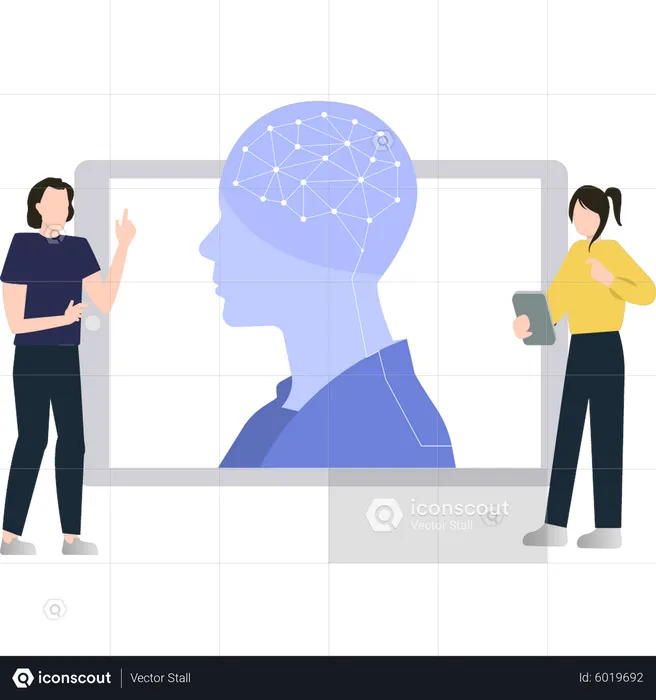 Girl working on brain technology  Illustration