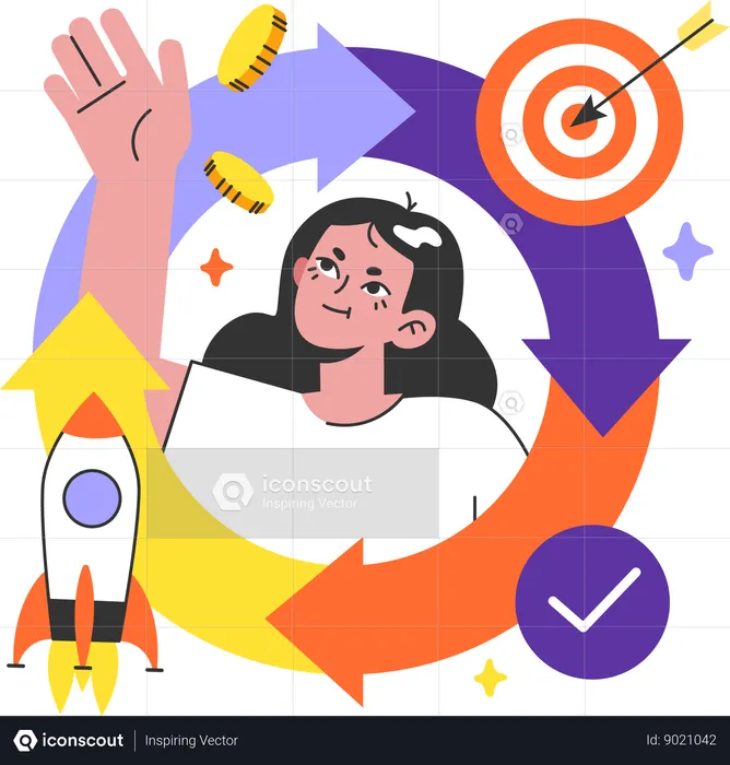 Girl working on business analysis  Illustration